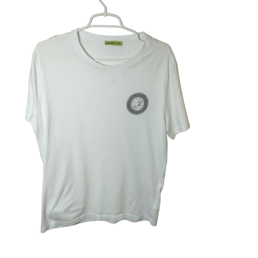 Versace Jeans White Graphic Logo T-Shirt Mens Medallion Print Crew Neck Tee